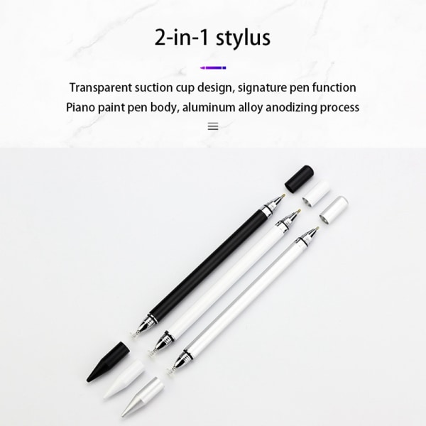 2 in 1 Stylus-kynä kirjoitustoiminnolla Valkoinen 2-pakkaus