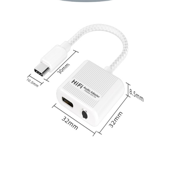 2-i-1 USB-C till 3,5 mm hörlursjackadapter med PD 60W snabbladdning