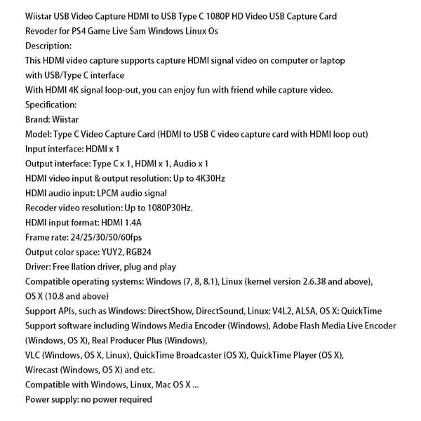 USB3.0 Video Capture Card 4K Capture Card Spela in och streama med hög kvalitet, Kompatibel med Windows, Mac och Linux