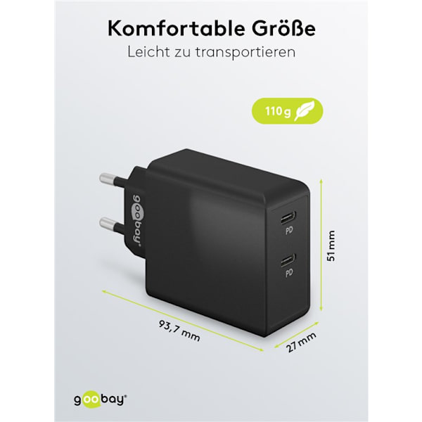 USB-C™ PD dobbelt hurtigoplader (36 W) sort