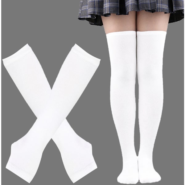 Randiga strumpor och handskar set för cosplay Vit