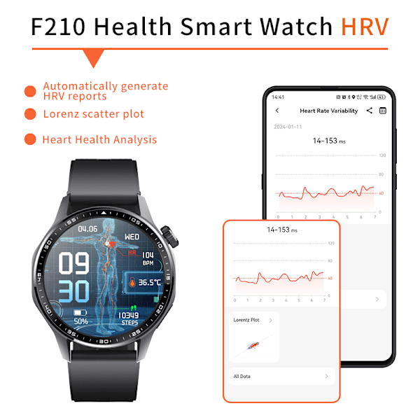 Smartwatch med EKG, pulsmåler, blodtryksmåler og skridttæller Sort silikone rem