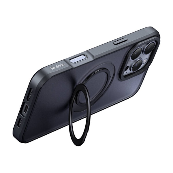 McDodo PC-4932 MagSafe kotelo iPhone 16 Prolle jalustalla (musta)
