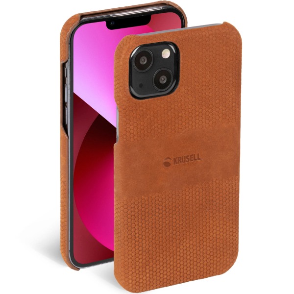 Krusell Leather Cover iPhone 13 Cognac