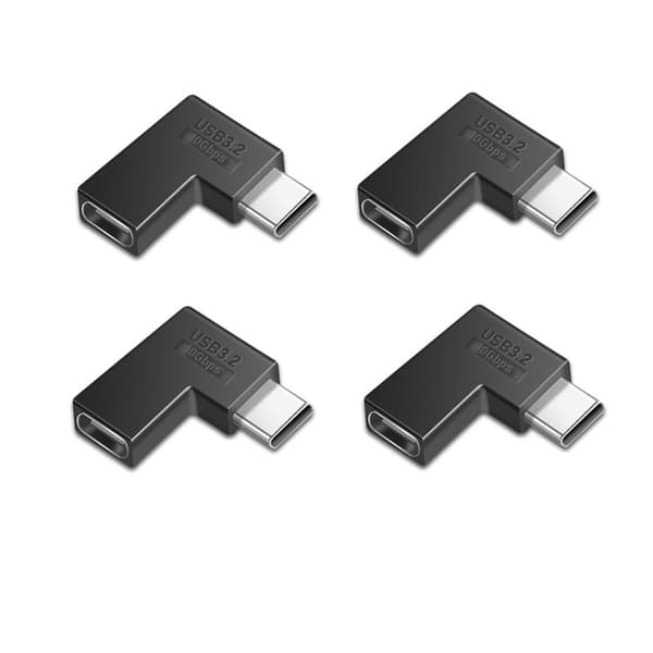 TYPE-C till TYPE-C 3.1 Adapter Sidoböjd (4-pack) - Stödjer 10Gbps, Ljud/Video och Snabbladdning