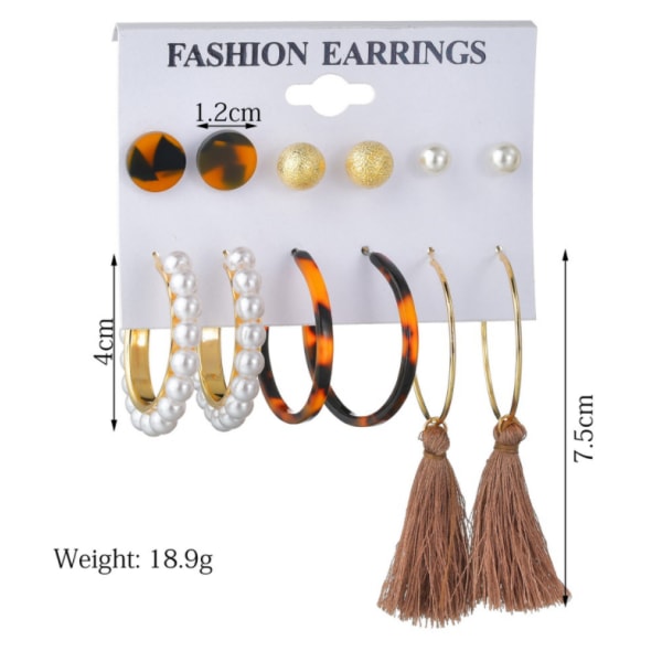 6 par øreringe i forskellige modeller - guld / brun