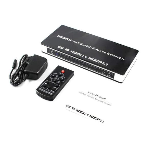 4x1 HDMI Switch och ljuddelare UHD 4K 3D HDMI 2.0 ARC Toslink+RCA
