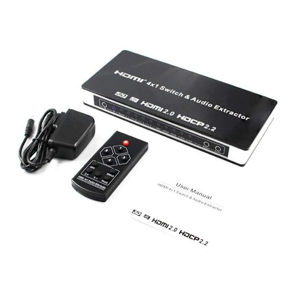 4x1 HDMI Switch og lyddeler UHD 4K 3D HDMI 2.0 ARC Toslink + RCA
