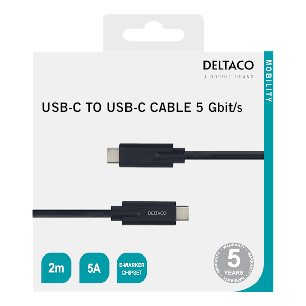 USB-C - USB-C cable, 5Gbit/s, 5A, 2M, black