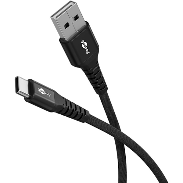 USB-C™ til USB-A superblødt tekstilkabel med metalstik, 3 m, sort