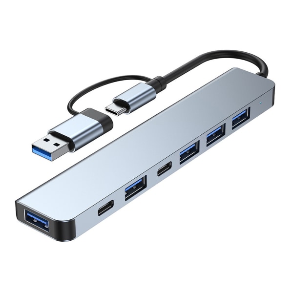 2-i-1 USB-C / USB-hub 7 portar USB3.0 för Windows MacOS Grå Grå