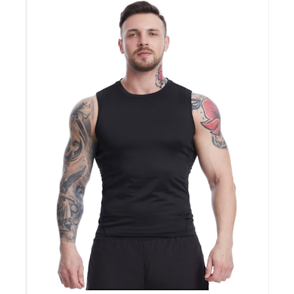 Herre Sommer Løb Træning Fitness Vest Sort 3XL