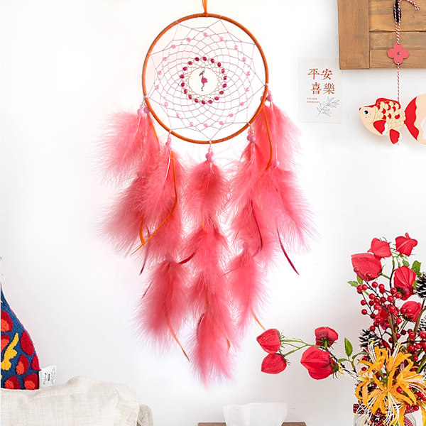 Boho fjäder väggdekoration, väggbonad för sovrum Red Red