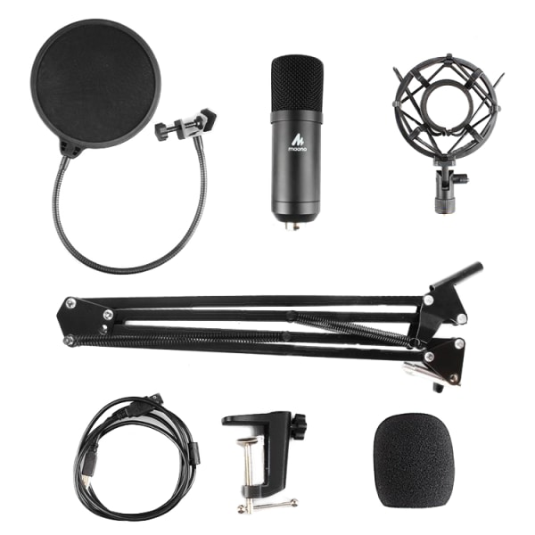 USB Podcasting Mic kit 16mm microphone armmount filter black