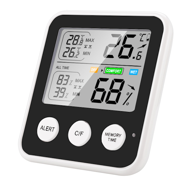 Digital inomhustermometer Hygrometer med komfortindikator - Svart TS-9909-B
