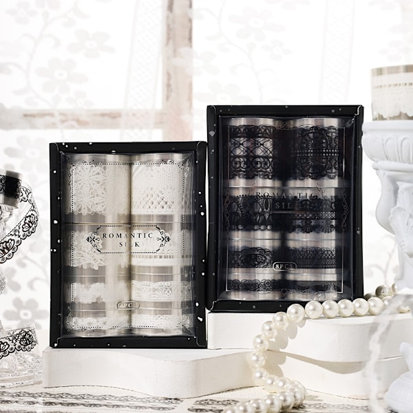 Elegant blommig spets Washi-tejp för journalföring och hantverk