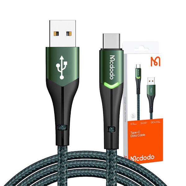 USB till USB-C Mcdodo Magnificence CA-7961 LED-kabel, 1m (grön)