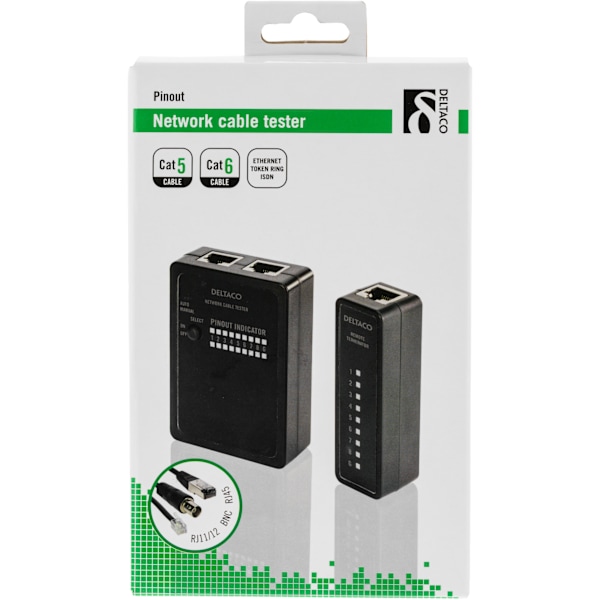 Cable tester for RJ45/RJ12 & BNC, 2 part, black