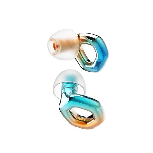 Silikone ørepropper til støjdæmpning - Hexagonal Pro til søvn, rejse, hjem og kontor, elektropletteret grøn-orange gradient, vaskbar, NRR 25-28db, 2 s