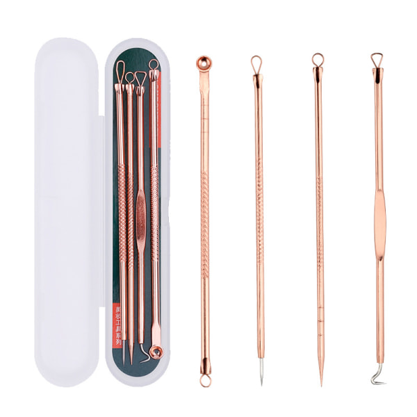 Acne nåle / hudormefjerner 4 instrumenter i rustfrit stål Guld