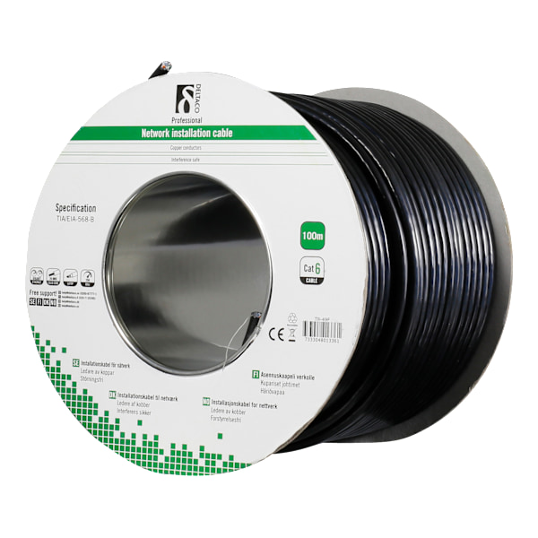 F/UTP Cat6 installation cable, for outdoor use, 100m, black