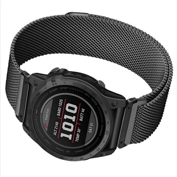 Quick Release Milanese Metal Watch Strap til Garmin Fenix 7X Pro/Fenix 58 Sort 22 mm