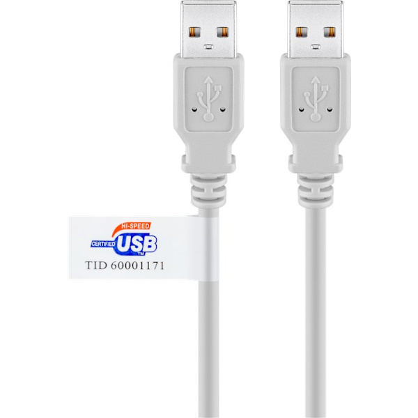 USB-A-kabel, certifierad, 2 m, grå