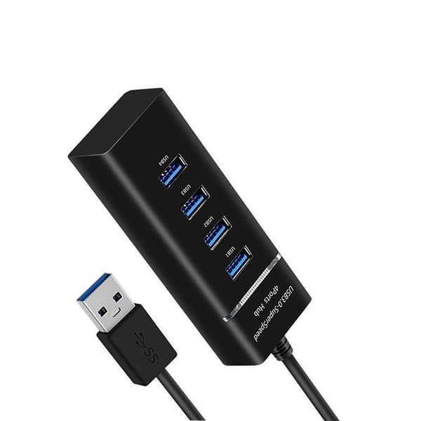 USB 3.0 HUB Splitter med LED-indikator, 4-Port Höghastighetsdataöverföring, 1.2m Kabel - Svart