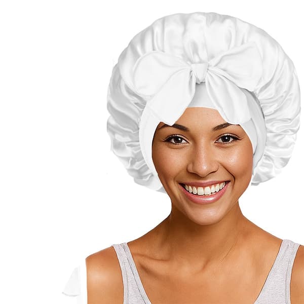 Justerbar Sömnmössa i Satin med Inre Band - Andningsbar Polyester Hårvård White White