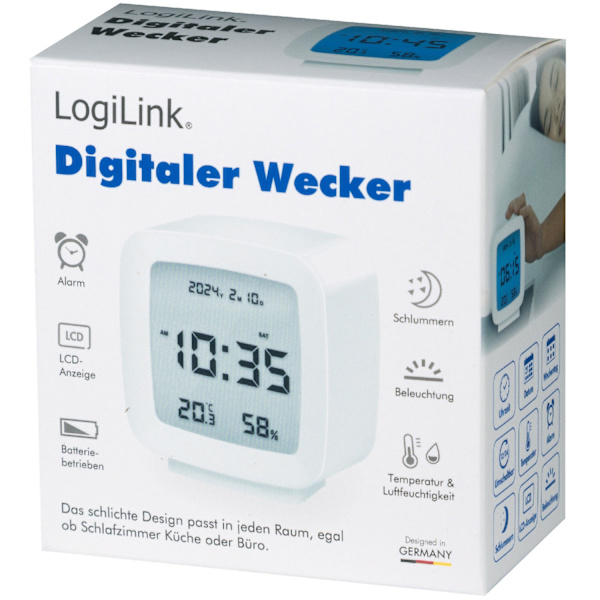 Digital väckarklocka med datum, temp, luftfuktighet