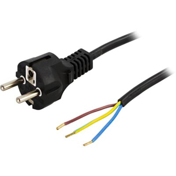 Earthed device cable, straight CEE 7/7 to open end, 2m