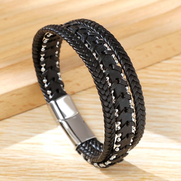 Stilfuldt Flettet Læderarmbånd til Mænd
