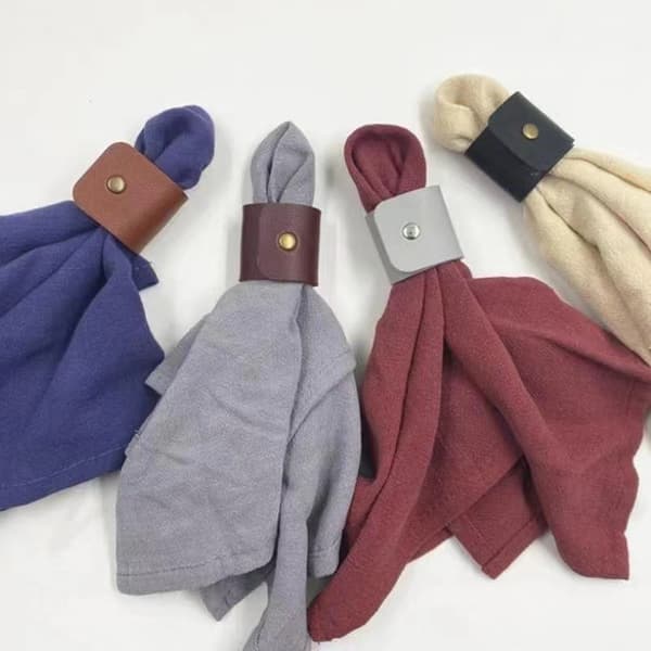 Set med 10 Servettringar i PU-läder - Elegant Bordsdekoration för Fester och Middagar Grey Grey
