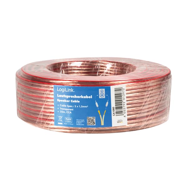Högtalarkabel 2x1,5 mm² 25m Transparent