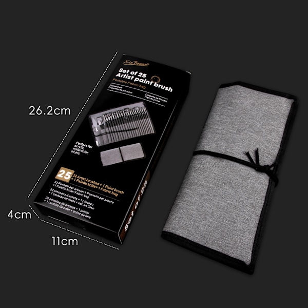 25-delat målarpenslarset med svartlackerat träetui
