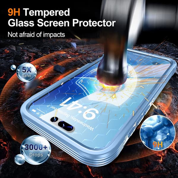Robust 9H Glas Telefoncover med Magnetisk Funktion til iPhone 17 Pro Max - Blå