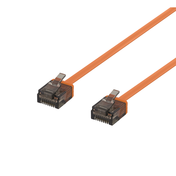 U/UTP Cat6a patch cable, flat, 1m, 1mm thick, orange