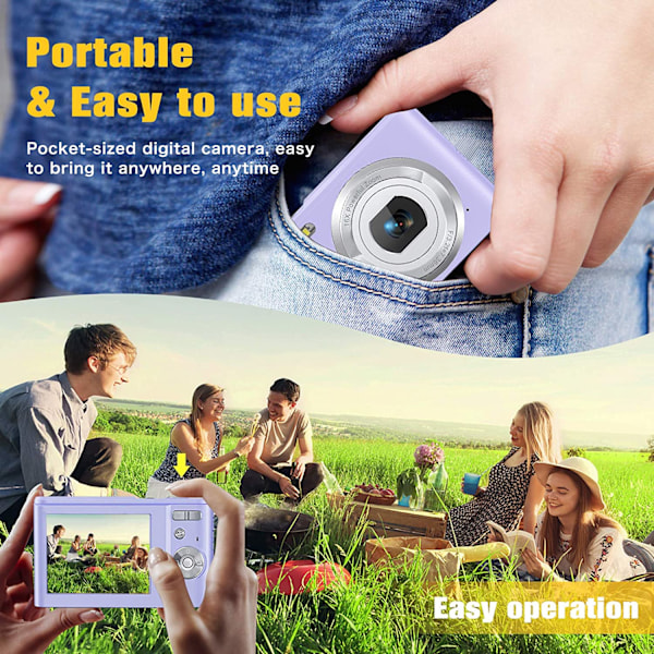 INF Digitalkamera 48 MP, 1080p FHD, 16x zoom, 32GB minneskort Lila