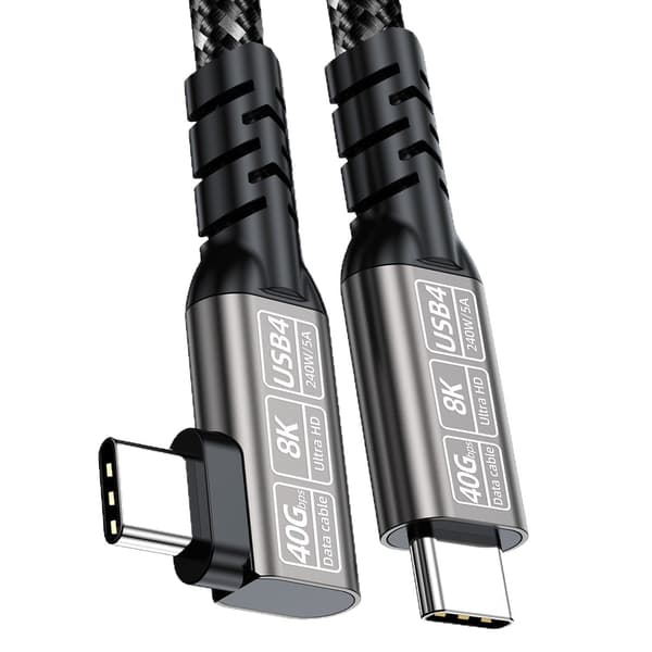 Vinklad USB4 Datakabel 40Gbps Höghastighetskabel - Stödjer 8K, 240W Laddning och Thunderbolt 4/3 för Bärbara Datorer 1 m 1 m
