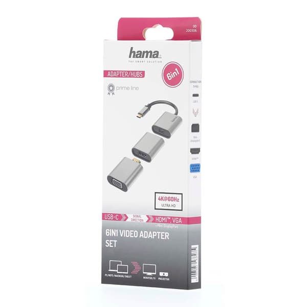 Video Adapter Set 6in1 USB-C Mini-DisplayPort HDMI VGA