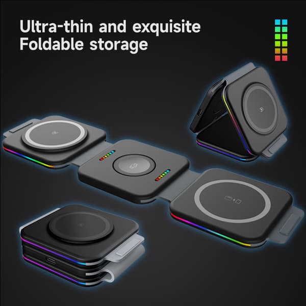 3 i 1 trådløs oplader Magnetisk foldbar ladestation Black Black