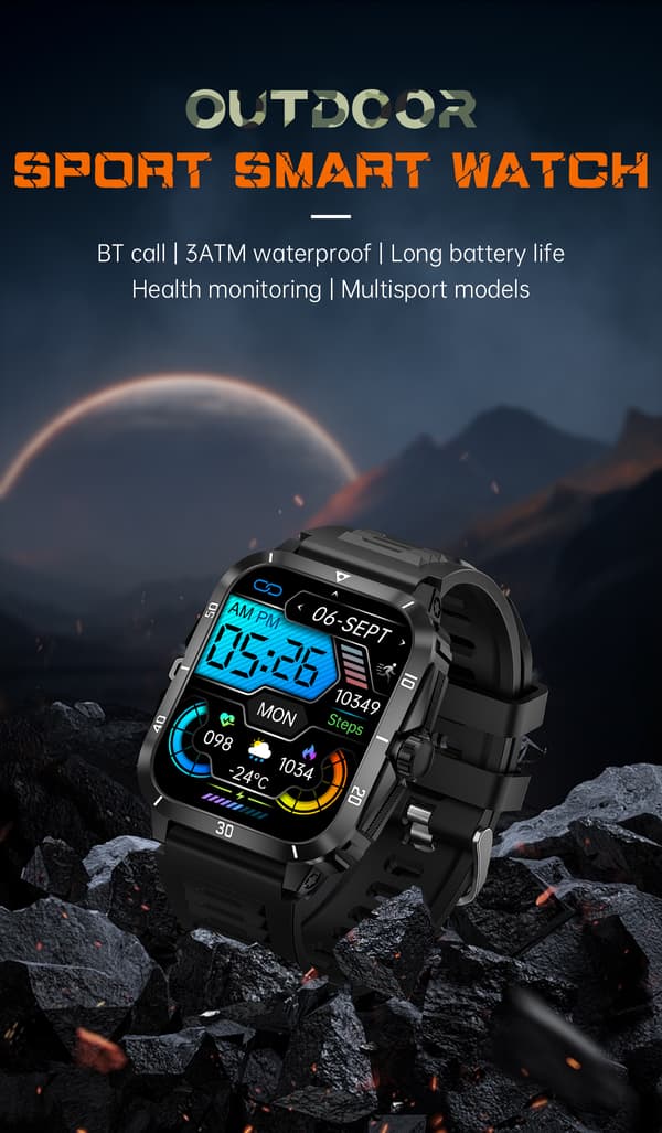 Smartwatch med sundhedsovervågning og fitnesstracking
