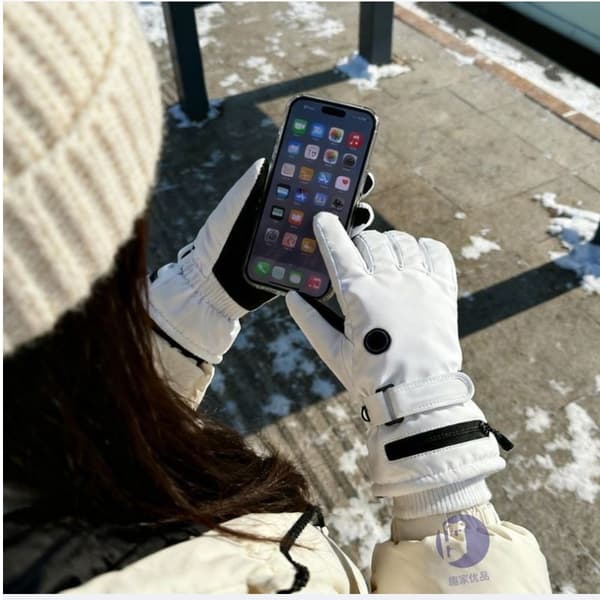 Genopladelige opvarmede touchscreen-handsker til vinter udendørs sport (8-16 timer) White White