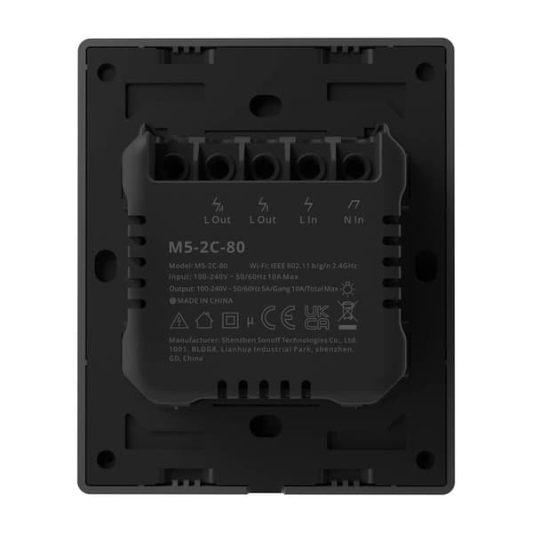 Smart WiFi väggbrytare SONOFF M5-2C-80 (2-kanals, för ram, grafit)