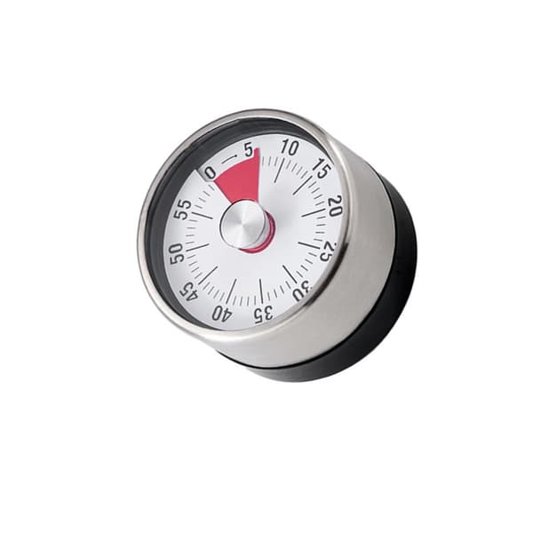 Mekanisk køkkentimer 60-minutters optrækstimer til madlavning og bagning med magnet, rustfrit stål og hvid overflade