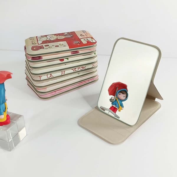 Blackpink PU Bærbart Makeup Spejl - Kompakt, Foldbart Design til Rejser og Bordbrug