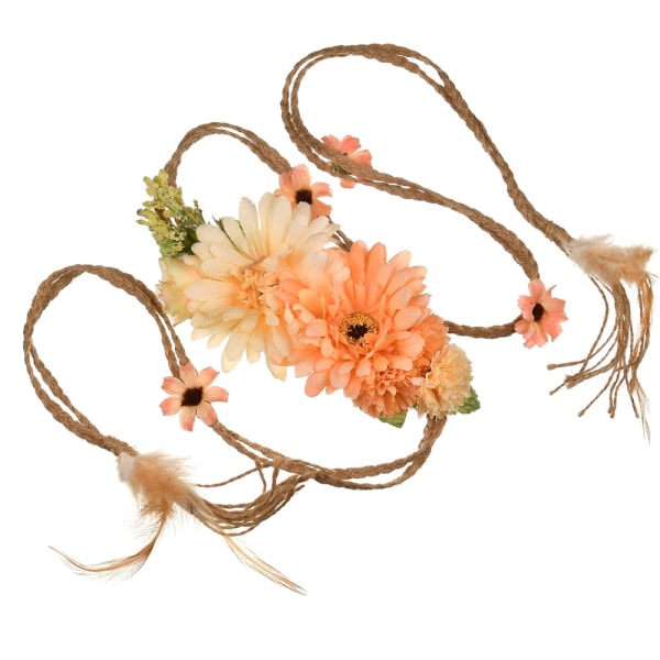Hårband / bälte hamparep med blommor Natur/orange