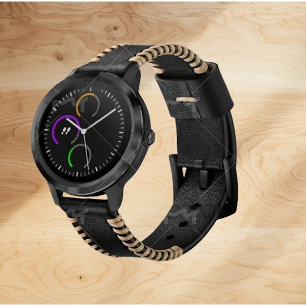 Premium Läderarmband för Garmin Vivoactive 3/HR (20mm) Svart