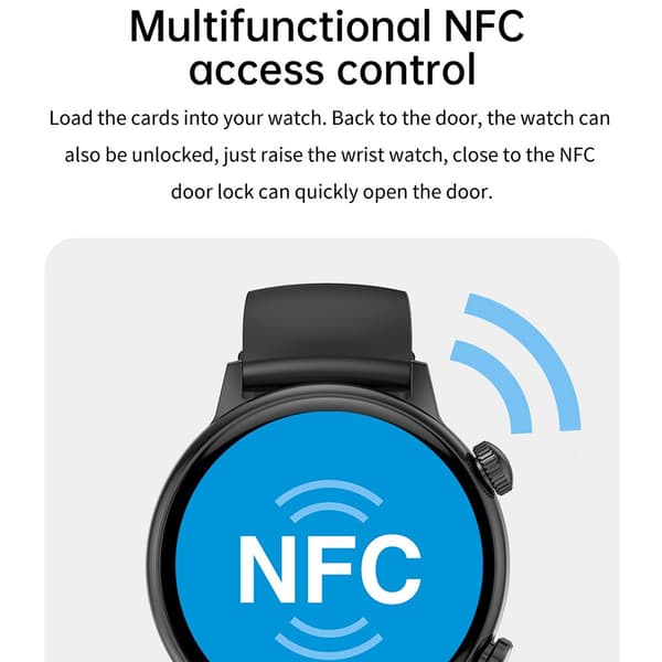Sølv Smartwatch med Grå Silikonerem - Bluetooth, NFC og Sundhedsovervågning