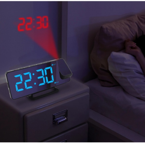 INF Väckarklocka med RGB LED 180° roterbar projektorklocka Vit